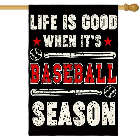 Baseball Season House Flag 28 x 40 Inch Vertical Double Sided, Bat Ball Sport Yard Outdoor Flag