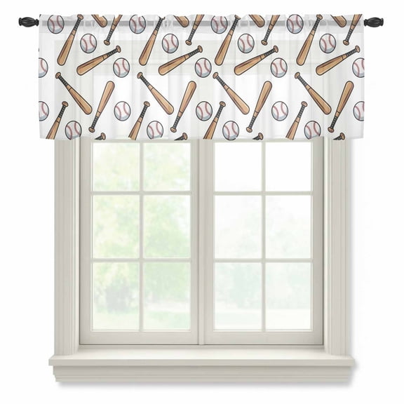 Baseball Semi Sheer Valance Curtains Retro Sports Style Baseball Bats Minimalist Modern Voile Valances Curtain Rod Pocket Small Window Treatment for Kitchen Bathroom Cafe 42"x12"