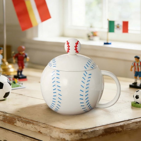 Baseball Shaped Ceramic Mug – Novelty Sports Coffee Mug Gift Set for Baseball Lovers,Sport Souvenir Ceramic Teas – Sports Themed Gift – Blue – Includes Lid, Spoon & Gift Box