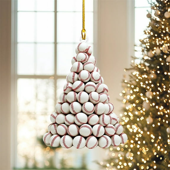 Baseball - Shaped Christmas Tree Acrylic Ornament, Sports - Themed Festive Hanging Decor for Holiday Season Decorations - B