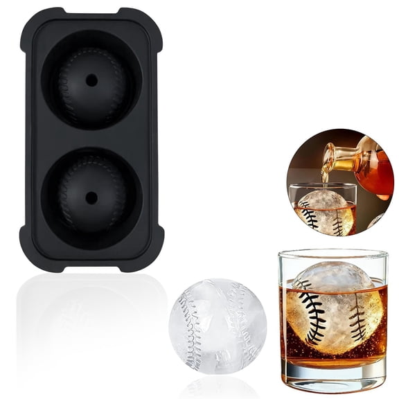 Baseball Shaped Ice Ball Molds, Silicone Ice Sphere Molds with Lid, Easy Release Slow Melting Ice Molds, Round Ice Cube Molds for Whiskey Cocktails, Novelty Sports Ice Molds for Home Bar Parties