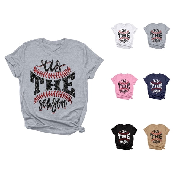 Baseball Shirt Women Tis The Season Baseball T-Shirts Short Sleeve Crewneck Graphic Tee Tops