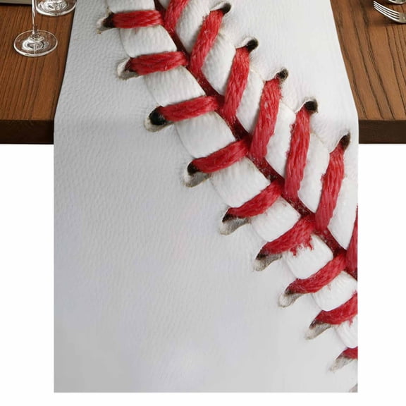 Baseball Short Table Runner 36 Inches Long,Red White Texture Sports Ball Minimalist Cotton Linen Table Runners Dresser Scarves,Fabric Tabletop Scarf Furniture Cover for Home Dinner Party 13"x36"