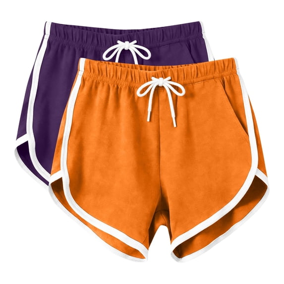 Baseball Shorts 2pc Sweat Shorts Women Soft Comfy Workout Athletic Loungewear Mini Shorts with Drawstring and Pockets Orange XXL