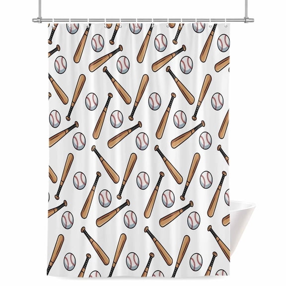 Baseball Shower Curtain, 72" x 72", Retro Sports Style Baseball Bats Minimalist Modern Waterproof Bathroom Curtain Washable Shower Curtain Set with 12 Hooks