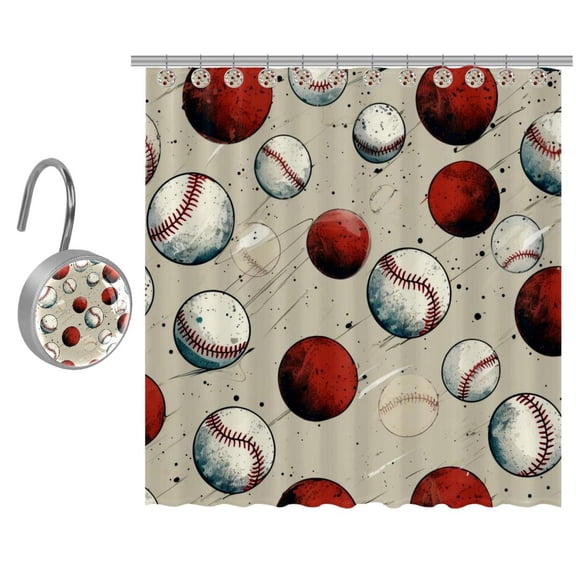 Baseball Shower Curtain Set for Bathroom