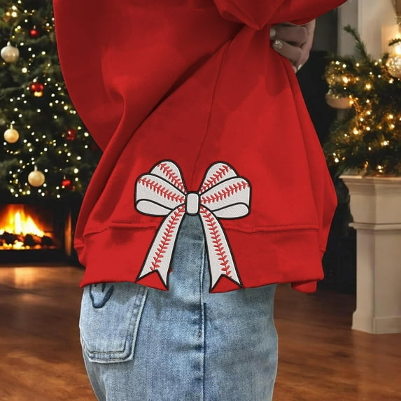 Baseball Side Bow Machine Embroidery Designs Wide Ribbon Sports Girly Bow From 4 To 9 Inches Sweatshirt Seam Side Bow, Embroidery Sweatshirt