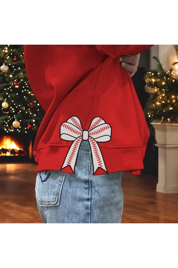 Baseball Side Bow Machine Embroidery Designs Wide Ribbon Sports Girly Bow From 4 To 9 Inches Sweatshirt Seam Side Bow, Embroidery Sweatshirt