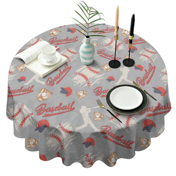Baseball Silhouette Pattern Round Tablecloth 60"x60",Wrinkle Wipeable Table Cloth for Kitchen Dining Room Picnic Patio Party
