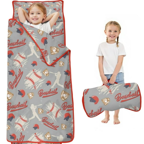 Baseball Silhouette Pattern Toddler Nap Mats for Kids Preschool,Sleeping Mat Bag or Kids,Toddler Sleeping Bag,Toddler Nap Mat or Daycare