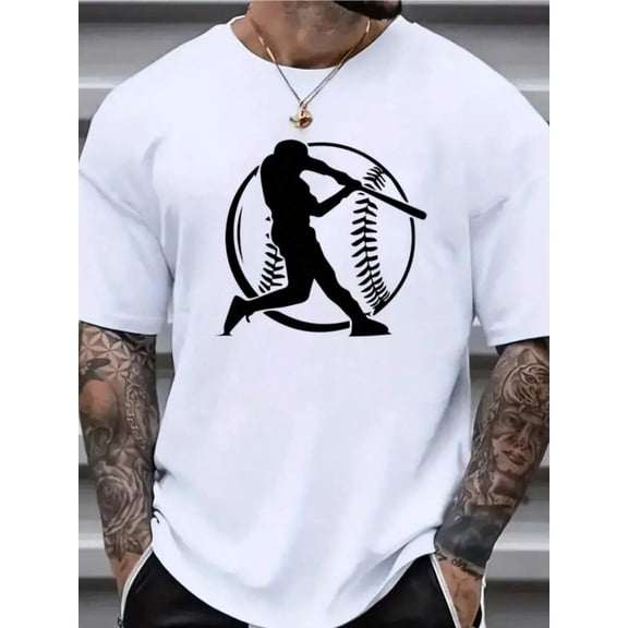 Baseball Simple Pattern Printed T-Shirt, Men's Short-Sleeve Casual Outdoor Sports, Daily Wear, Holiday Gift