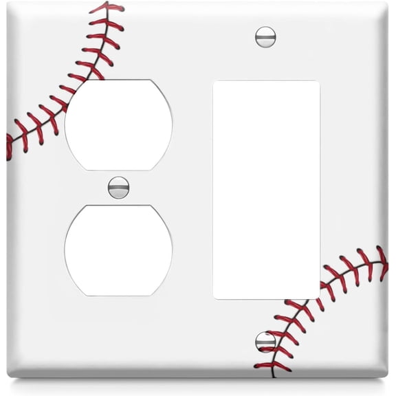 Baseball Single Duplex Single Rocker Light Switch Cover Decorative Double Wall Plates Switch Plates Electrical Socket Covers for Home Bathroom Decor 4.6 × 4.6 Inch
