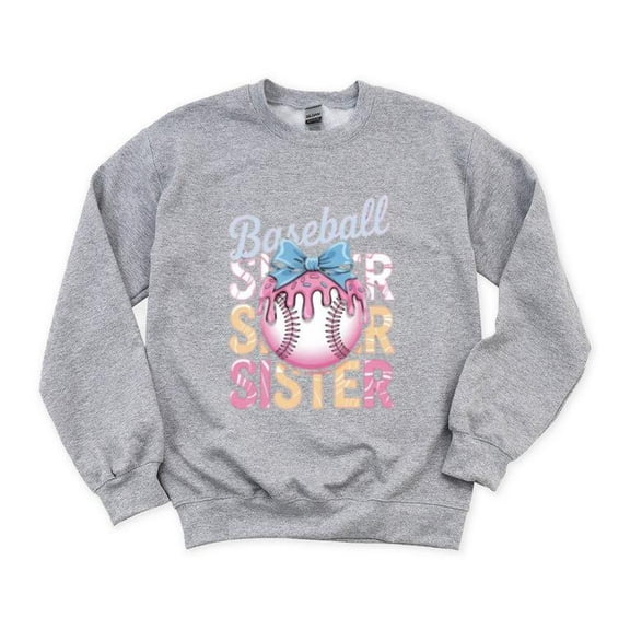Baseball Sister Bow Ice Cream Drip Game Day Graphic for Fans Sweatshirt, for men & women, up to size 5XL