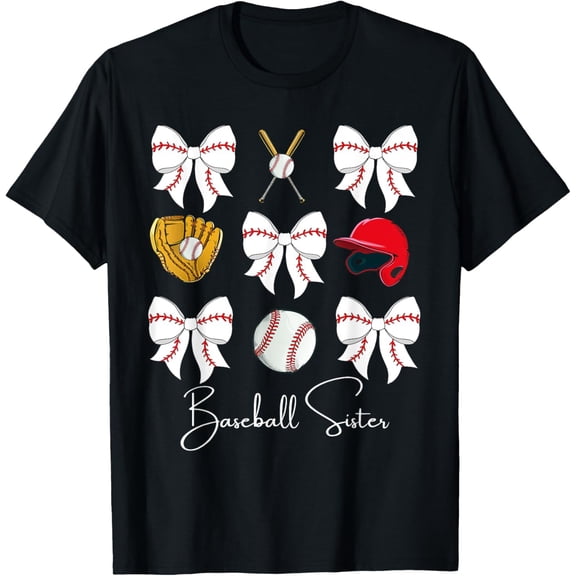 Baseball Sister Coquette Bow Cheer Baseball T-Shirt, Unisex T-Shirt