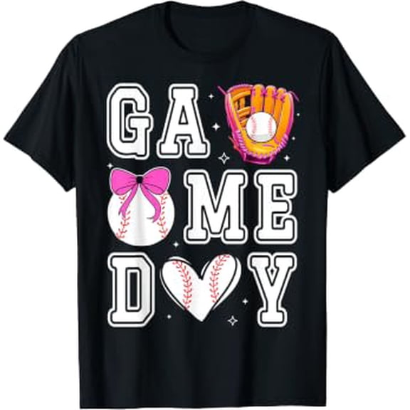 Baseball Sister Coquette Bow Game Day Baseball Mom Mama T-Shirt