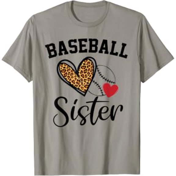 Baseball Sister Leopard Heart Mothers Day T-Shirt