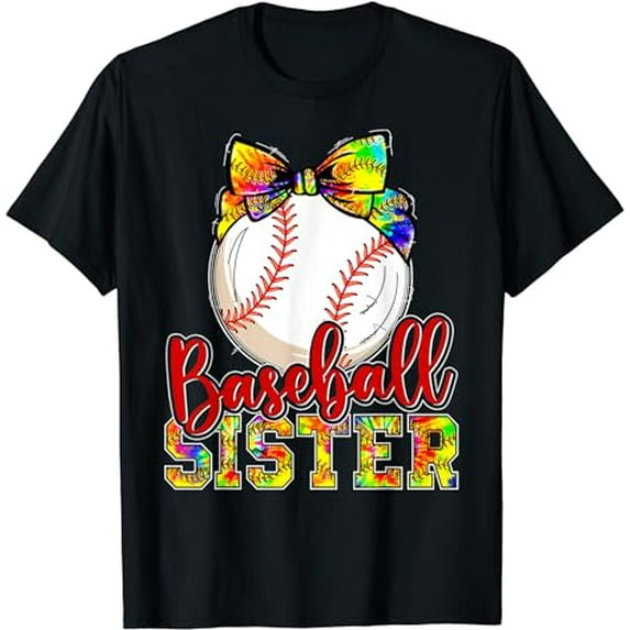 Baseball Sister Leopard Tie Dye Funny Mothers Day Girl Women T-Shirt