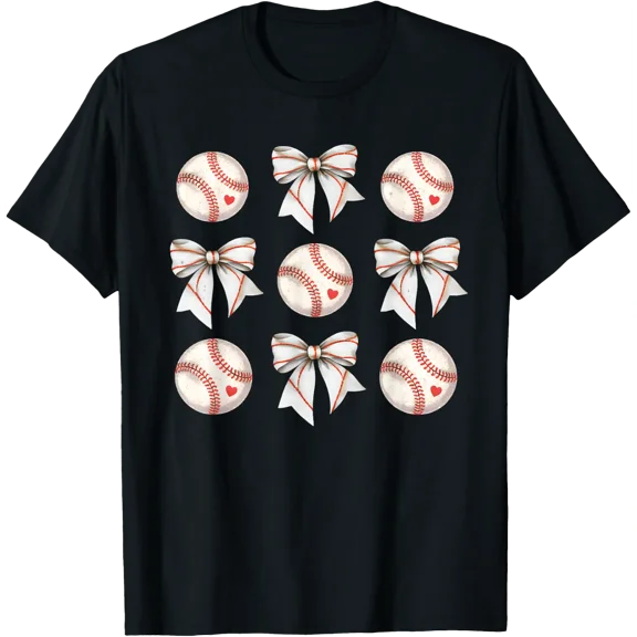 Baseball Sister Mom Coquette Bow Girls Women Cheer Baseball T-Shirt Size S-5XL