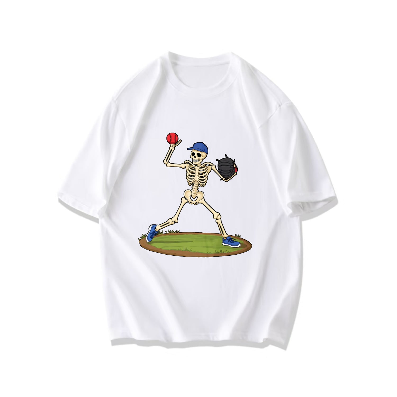 Baseball Skeleton T Shirt Black Cartoon Skeleton Pitching Baseball ...