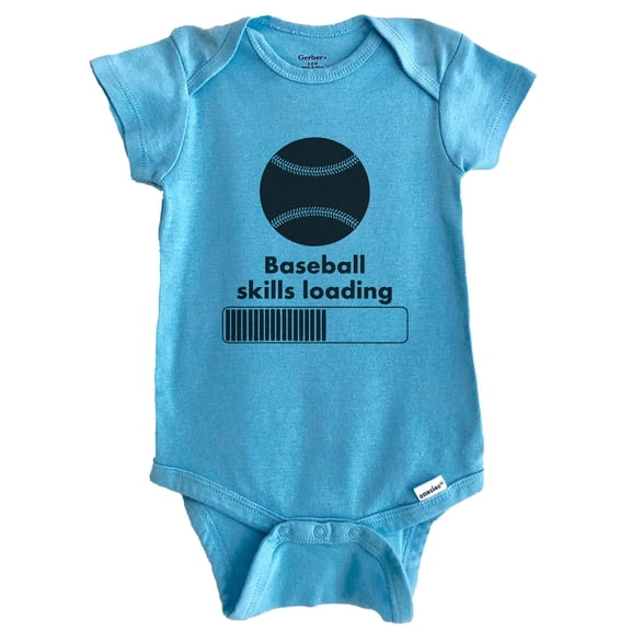 Baseball Skills Loading Funny Baby Bodysuit (Blue), 6-9 Months