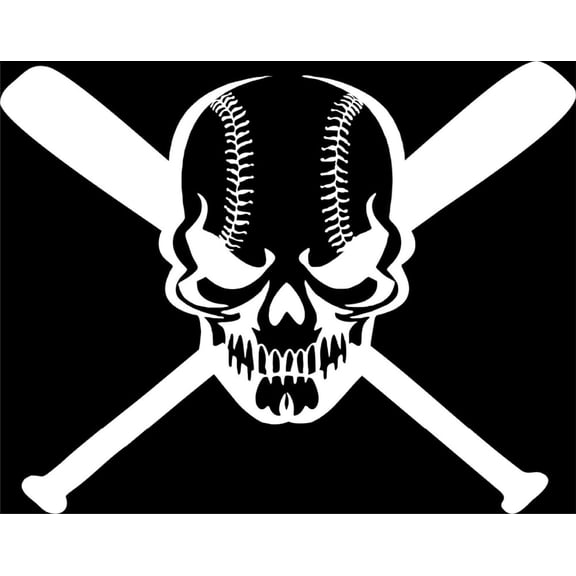 Baseball Skull and Bats Vinyl Decal Sticker | Cars Trucks Vans Walls Laptops Cups | White | 7 X 5.5 inches | KCD996