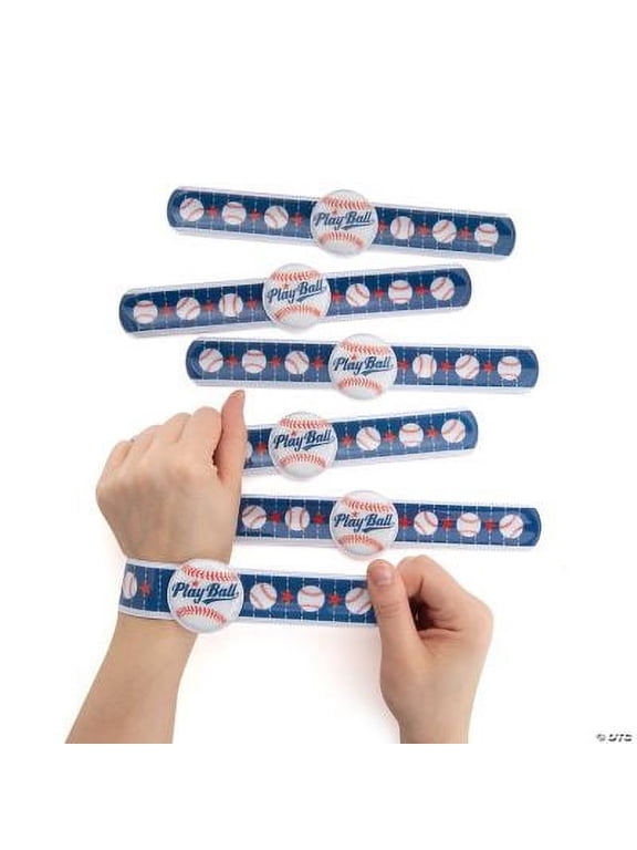 Baseball Slap Bracelets with Charm, Birthday, Jewelry, 12 Pieces