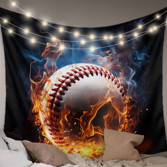 Baseball, Small Tapestry for Bedroom Wall Hanging Tapestry, Sports Theme Gradient Orange Blue Black Ceiling Backdrop Tapestries Poster Blanket Wall Decor for Teens Room Living Room Dorm 23" x 28"