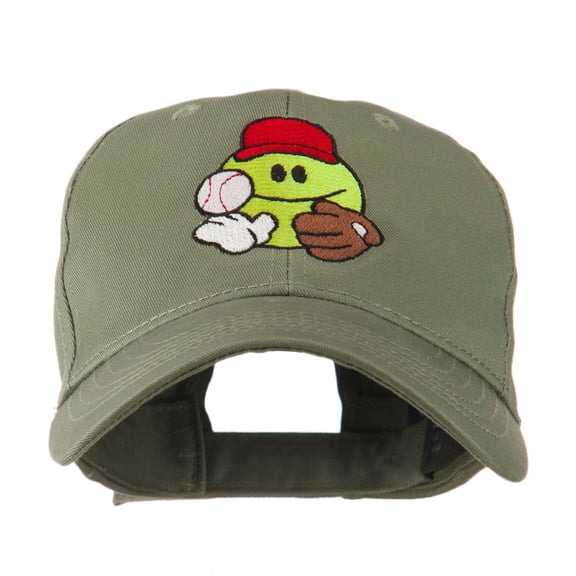 Baseball Smile Glove and Ball Embroidered Cap - Olive OSFM