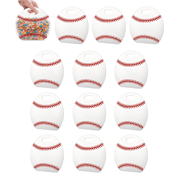 Baseball Snack Bags 12 Pcs with Handles, Reusable Sealed Treat Bags, Stand-up Goodie Bags for Sports Team Game Day Party Favor Birthday Gifts Supplies