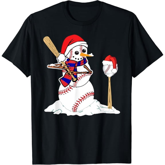Baseball Snowman Playing Baseball T-Shirt Tshirt All Size S-5XL