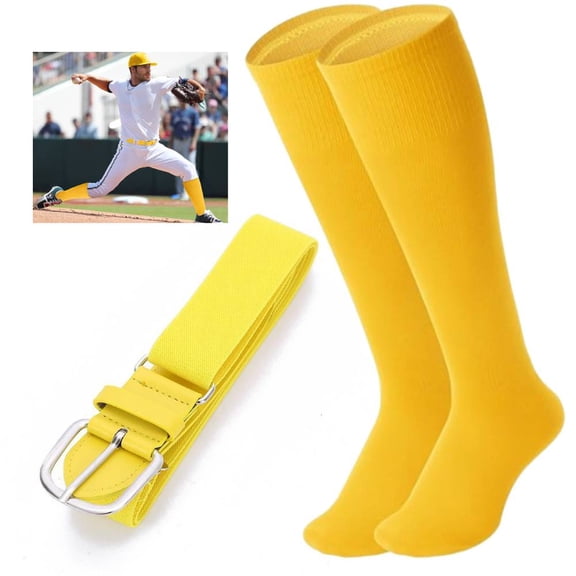 Baseball Socks and Belt for Youth Adult Softball Socks Combo Elastic Waist Belt for Men Women