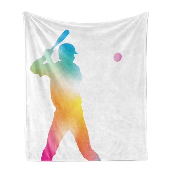 Baseball Soft Flannel Fleece Blanket, Colorful Reflection of Baseball Player Batter Softball Hitter Swinging Arms Print, Cozy Plush for Indoor and Outdoor Use, 70" x 90", Multicolor, by Ambesonne