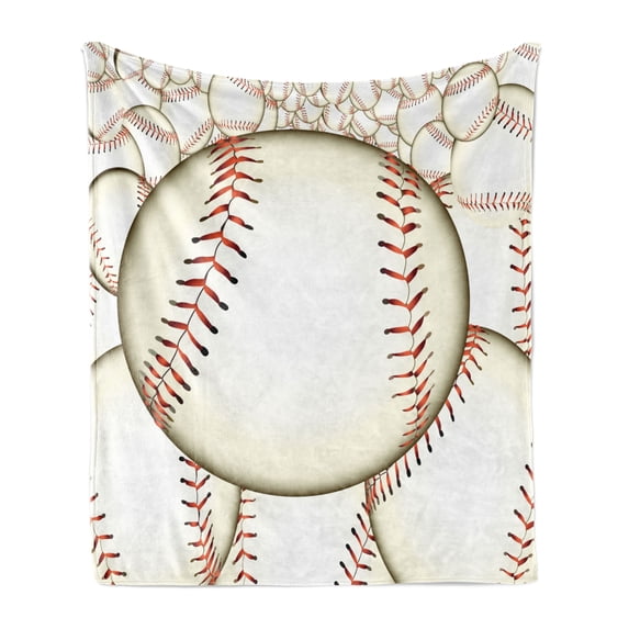 Baseball Soft Flannel Fleece Blanket, Pattern of Baseball Balls Background Home Run Rules of the Game Success Score Print, Cozy Plush for Indoor and Outdoor Use, 60" x 80", Cream Red, by Ambesonne