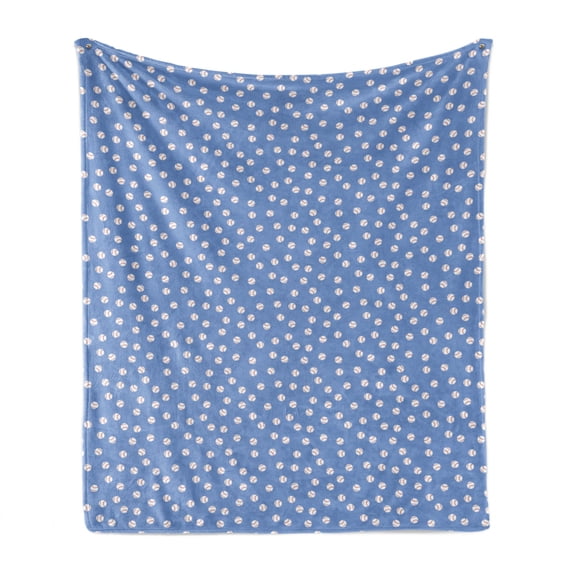 Baseball Soft Flannel Fleece Throw Blanket, Balls on Blue Toned Background Softball Themed Illustration, Cozy Plush for Indoor and Outdoor Use, 60" x 80", Vermilion Pale Blue, by Ambesonne