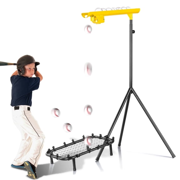 Baseball Soft Toss Machine with Rebound Net, Electric Motor System Holds 8 Balls, Adjustable Height and Speed, Ideal for Coaches. Includes Carry Bag.
