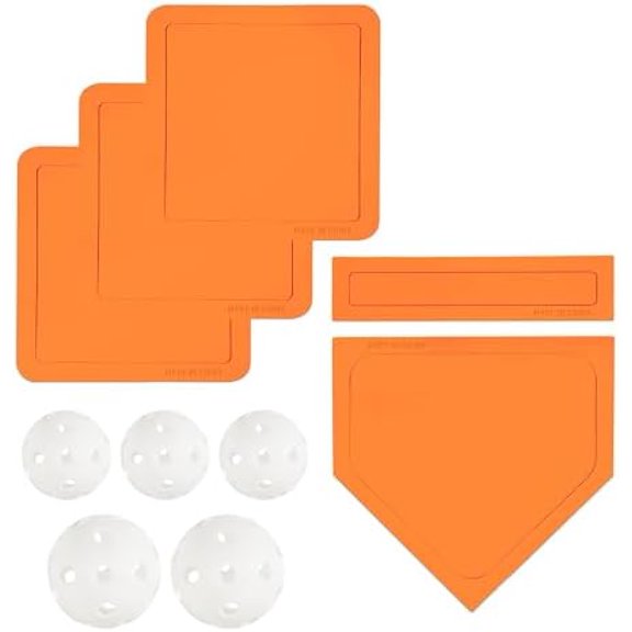 Baseball & Softball 5 Piece Base Set + 5 Piece Plastic Training Balls - Improve Power and Agility - Baseballs Accessories Fun for All Ages