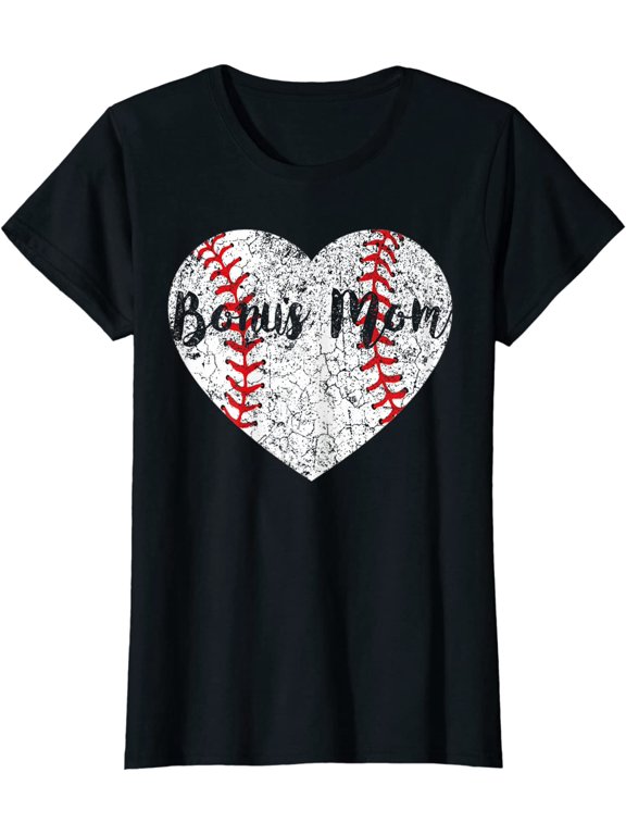 Baseball Softball Ball Heart Bonus Mom Mother's Day T-Shirt