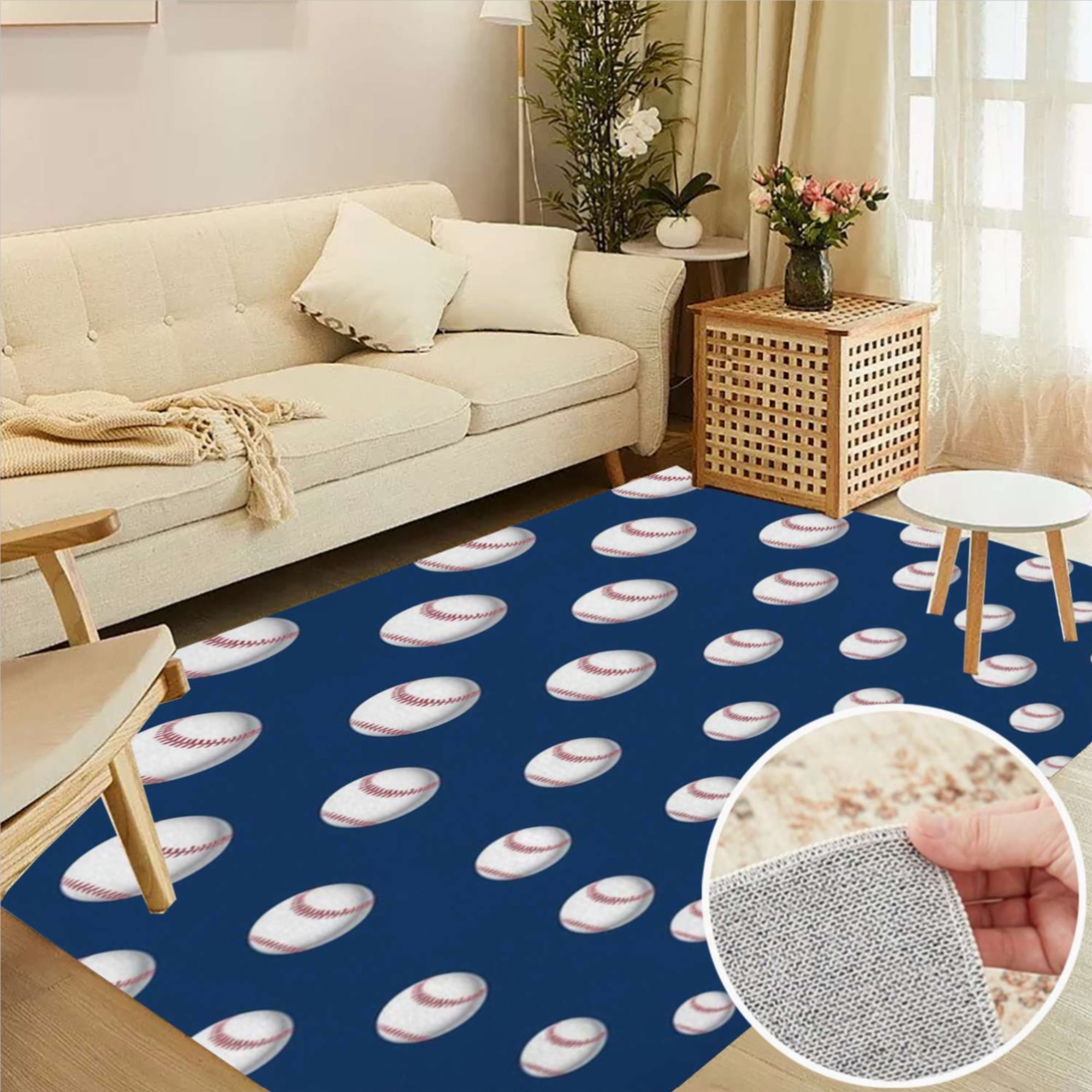 Baseball Softball Ball Soft Large Area Rugs Washable Rug With Non-Slip ...