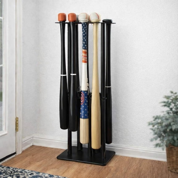 Baseball & Softball Bat Holder Stand Holds 8 Bats & 5 Balls, Free Standing Metal Organizer for Garage, Home, or Team Dugouts Sturdy, Easy Assembly Fits Fungo/Training Bats, 34.25" Height