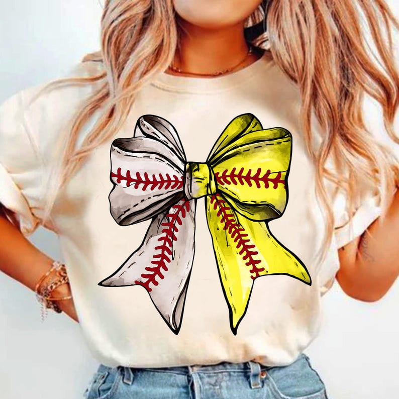 Baseball Softball Coquette T-Shirt, Game Day Team Spirit Shirt, Raising Ballers Mama Tee, Bow Baseball Softball Mom Shirt