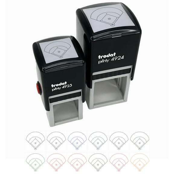 Baseball Softball Field Diamond Aerial View Self-Inking Rubber Stamp Ink Stamper - Orange Ink - Small 1 Inch