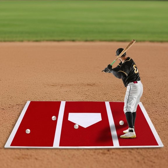 Baseball and Softball Hitting Mat with Non-Slip Backing, High-Visibility Stance Guide, Cushioned Surface for Indoor Outdoor Batting Practice, Portable Training Mat with Durable Turf Design
