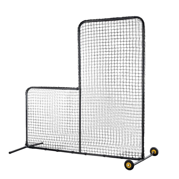 Baseball Softball L Screen - 7x7ft Pitching Cage Net, Portable Batting Protector with Wheels & Bag