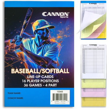 Baseball Softball Lineup Cards - 36 Games, 16 Player Roster, 4-Part Carbon Copies - Lineup Sheets for Baseball/Softball
