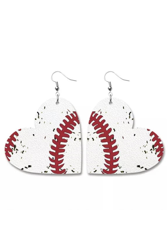 Baseball Softball Love Heart Leather Dangle Drop Earrings Valentine's Day Gift