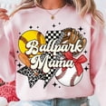 thumbnail image 1 of Baseball Softball Mama Sweatshirt, Retro Ballpark Crewneck, Coquette Bow Pullover, Game Day Vibes Top, Checkered Sports Sweatshirt, 1 of 5