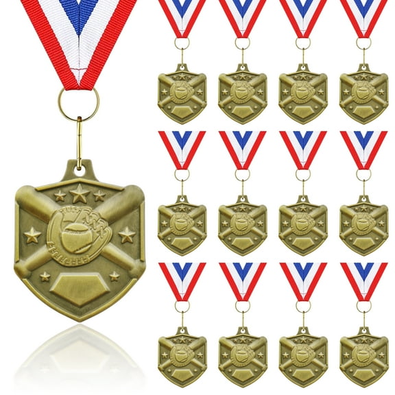 Baseball Softball Medals for Awards, 12 Pack Golden Metal Medal Awards Baseball Team, T-Ball, Softball, Baseball Game Sports Day Favors Prizes for Kids Children Adults