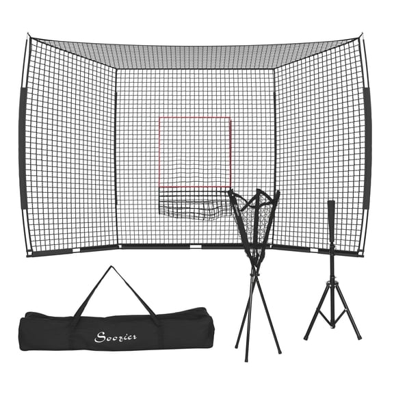 Baseball Softball Net with Tee & Caddy - Portable Batting Cage for Pitching & Hitting Training - Strike Zone Included - Carry Bag - Baseball Equipment