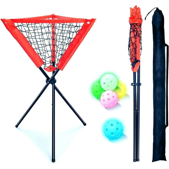 Baseball Softball Portable Batting Tee Practice Ball Caddy,Tennis Pickleball Equipment Basket Holder with Bonus Plastic Training Balls