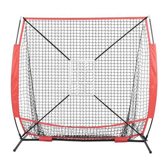 Baseball Softball Practice Net 5x5 ft - Portable Hitting Net with Tee, Ball & Target - Batting Cage for Pitching, Catching, Training - Bow Frame with Carry Bag